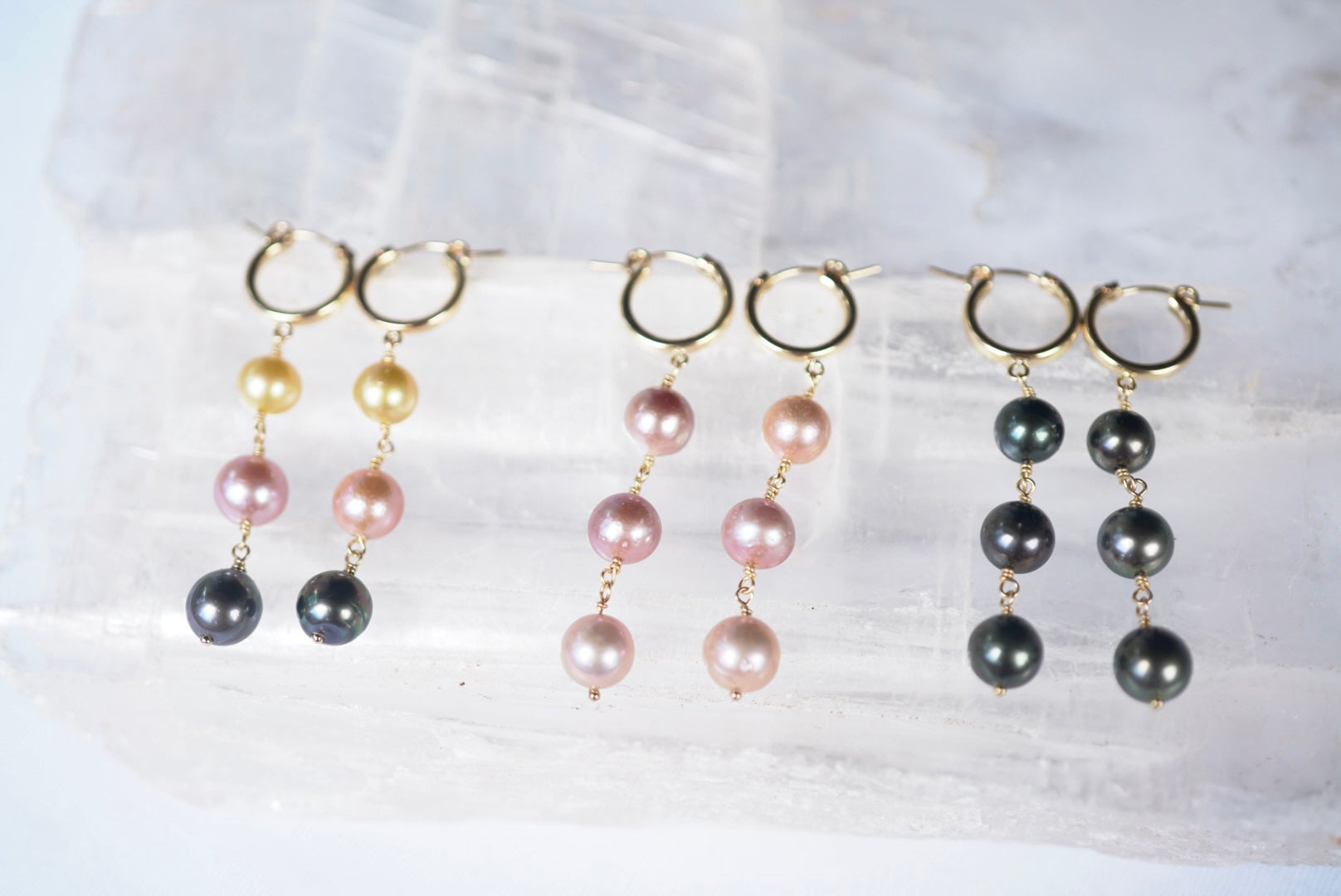 TRIPLE PEARL HOOPS