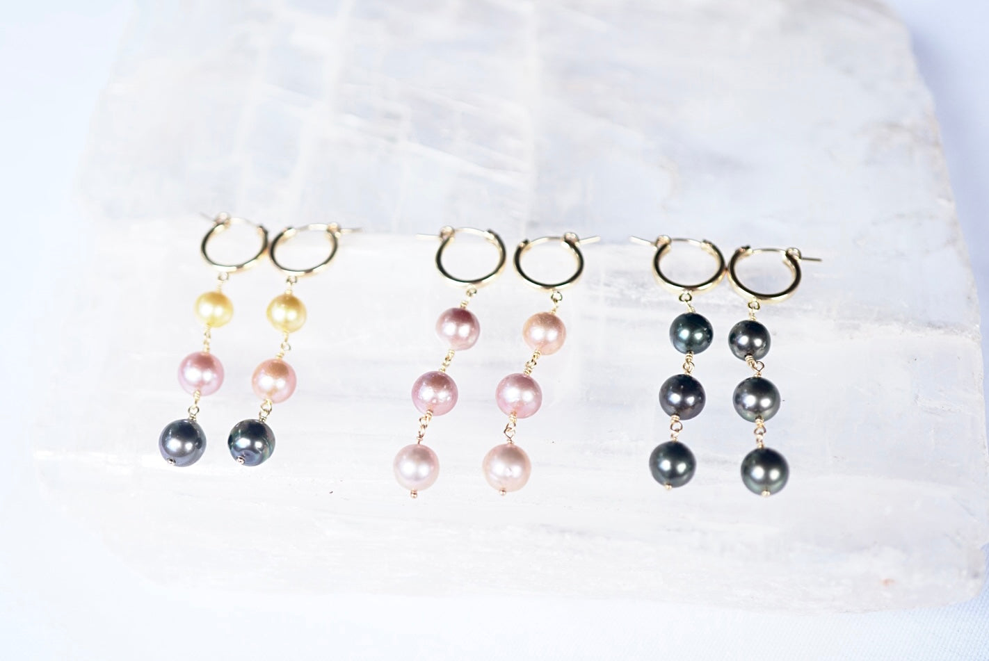 TRIPLE PEARL HOOPS