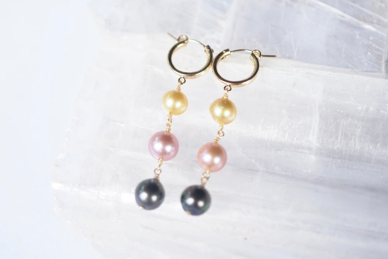 TRIPLE PEARL HOOPS